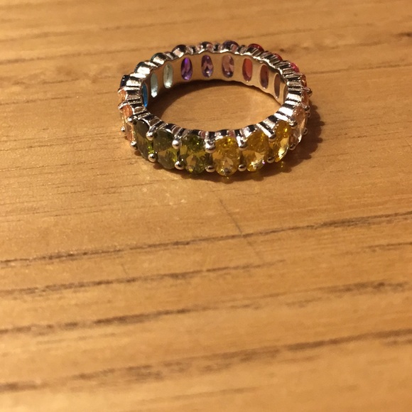 Oval Rainbow Ring Multi Color Sterling Silver - Picture 5 of 6